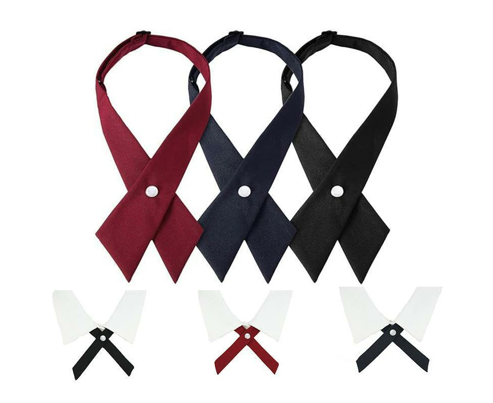 Small Women Criss-Cross Bow Tie School Girl Uniform Solid Adjustable Pre Tied Necktie