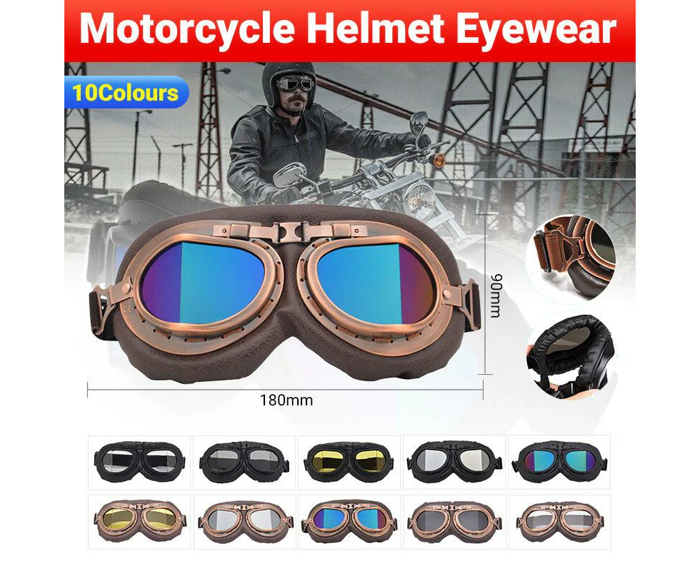 Vintage Pilot Motorcycle Racing Goggles Aviator Retro Atv Utv Dirt Bike Eyewear - Copper + Yellow