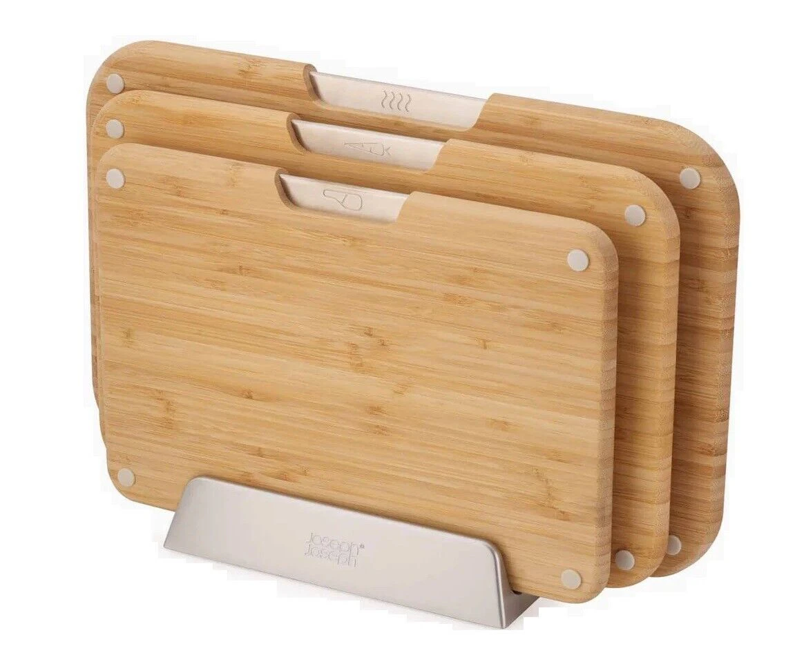 3pc Joseph & Joseph Nest Boards Bamboo Kitchen Chopping Cutting Board w/ stand