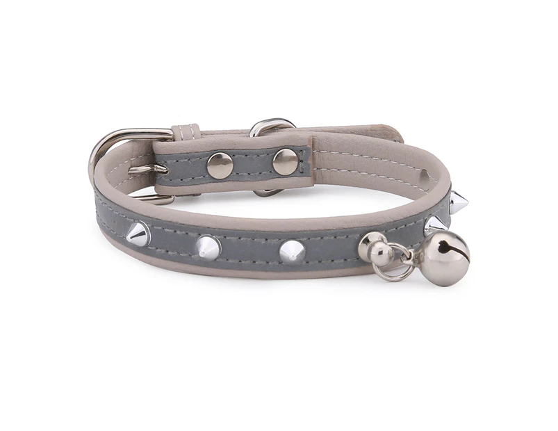 Cat collar - Reflective dog collar with bell, adjustable PU leather soft tack cat collar