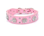 Cute flower rhinestone cat dog collar Shiny collar PU leather collar