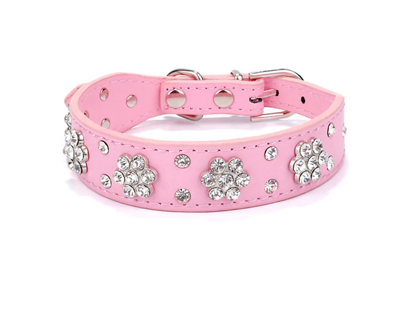 Cute flower rhinestone cat dog collar Shiny collar PU leather collar