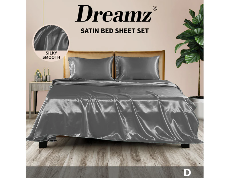 Dreamz Silky Satin Sheets Fitted Flat Bed Sheet King Single Queen Double