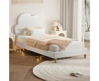 Oikiture Bed Frame Single Size Cloud Kids Bed Frame White Leather