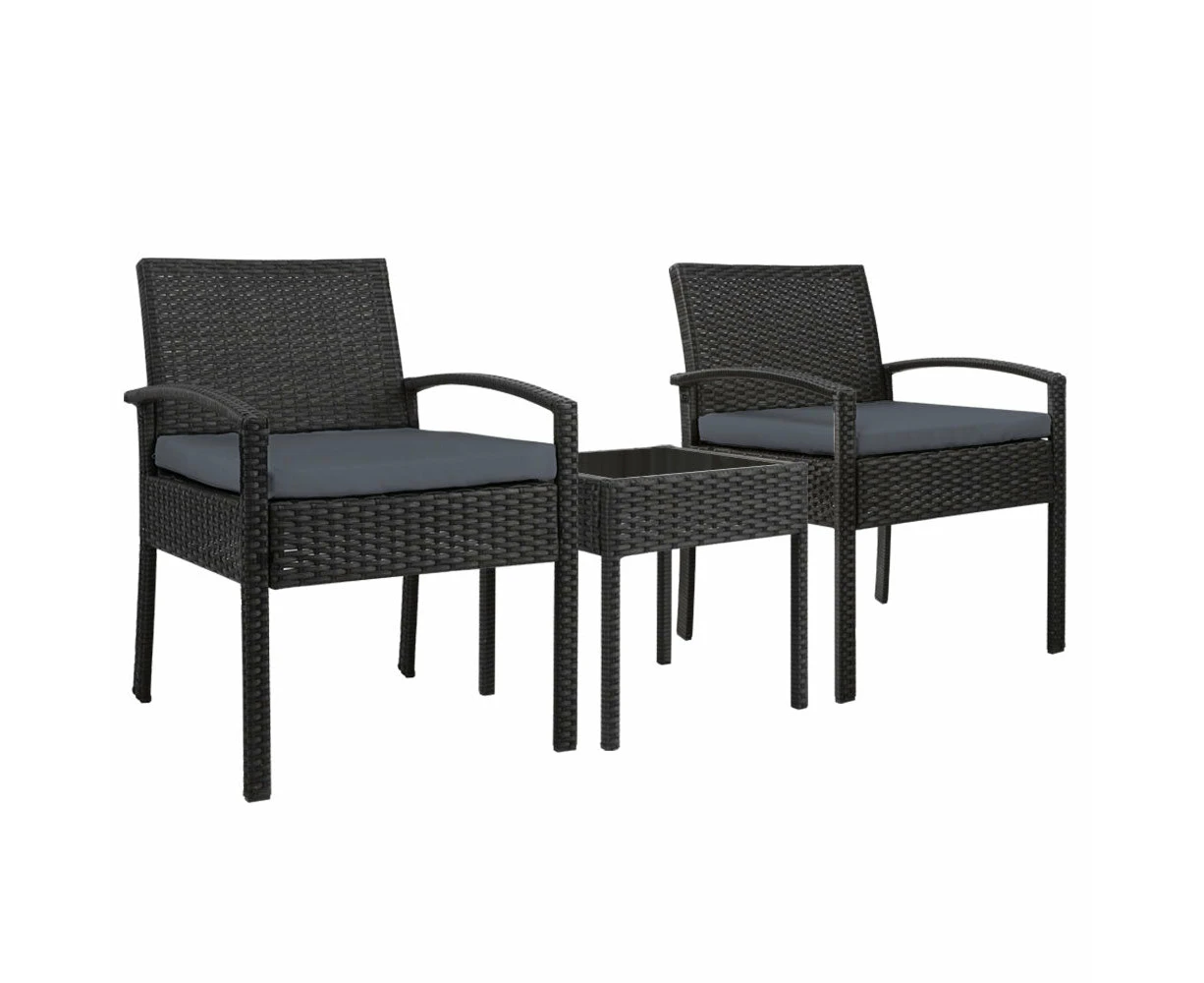 Garden Patio Outdoor Lounge Chair Set of 3 - Black