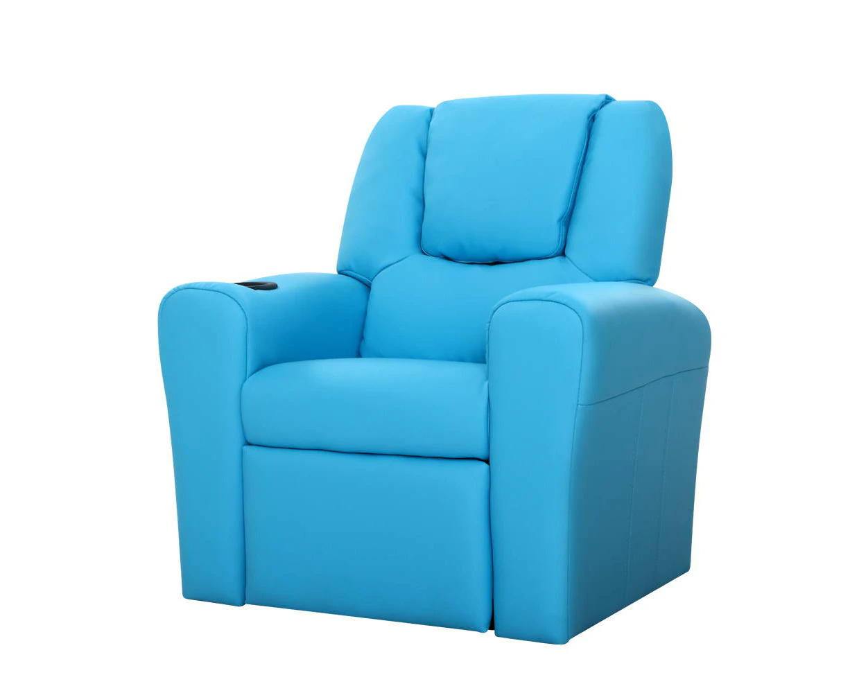 Kids Recliner Chair PU Leather Sofa Lounge Couch Armchair - Blue