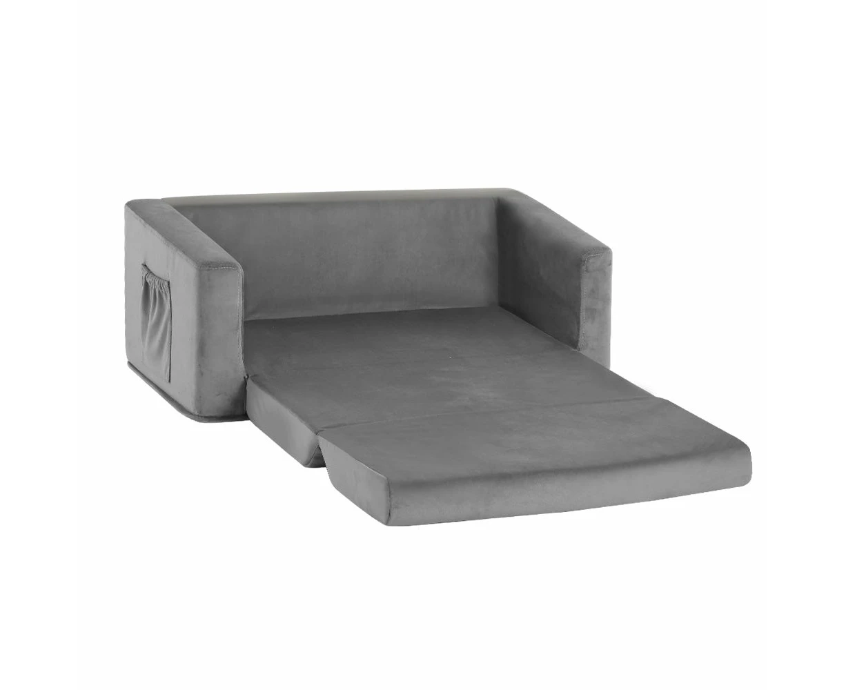 Kids Convertible Sofa Flip Open Children Longe Couch Grey - 2 Seater