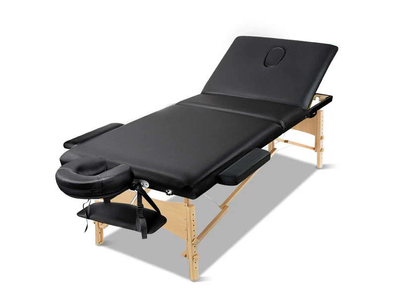 3 Fold Portable Wood Massage Table - Black