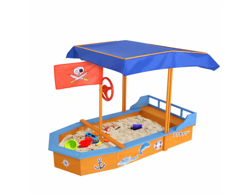 Kids Children Toddler Outdoor Play Canopy Sand Pit - Boat Shaped