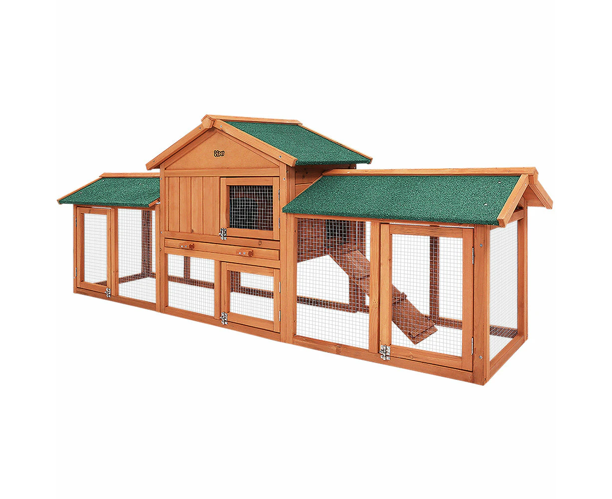 Pet Rabbit Hutch Chicken Coop Wooden Cage - 220x52x84cm