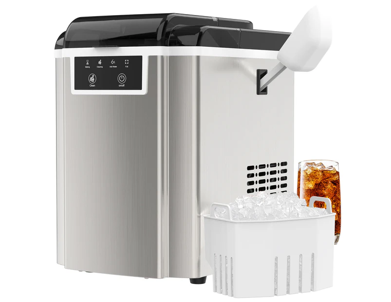 ADVWIN Nugget Ice Maker Countertop Pebble Ice Maker with Soft Chewable Ice Stainless Steel