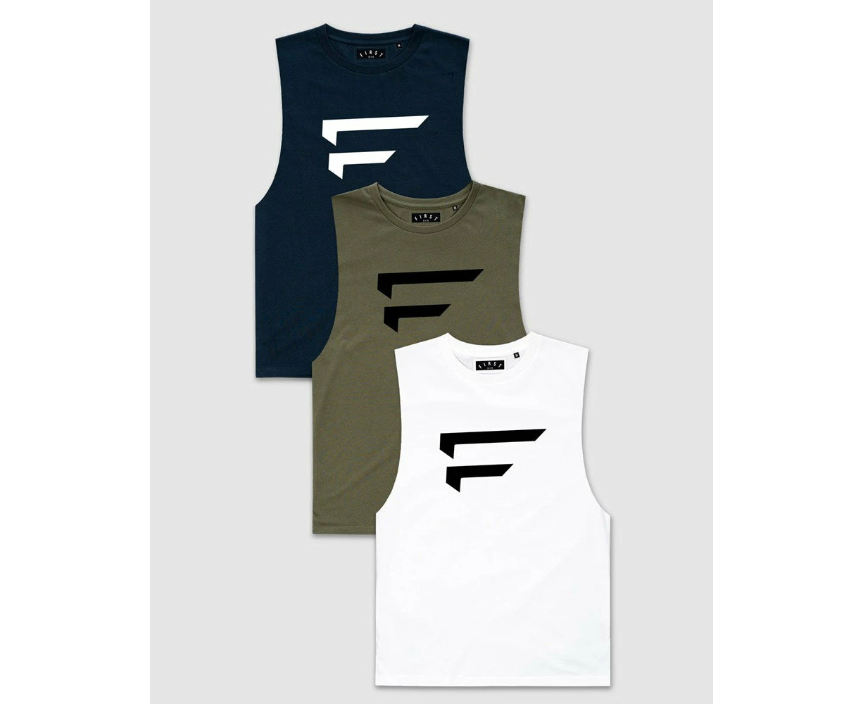 First Division Mens Sports Fashion 3-Pack Performance Logo Tank - Multi