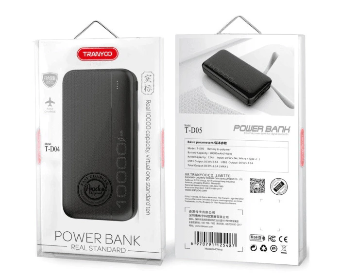 Tranyoo T-D04 Dual USB 10000mAh Portable Power Bank (Black)