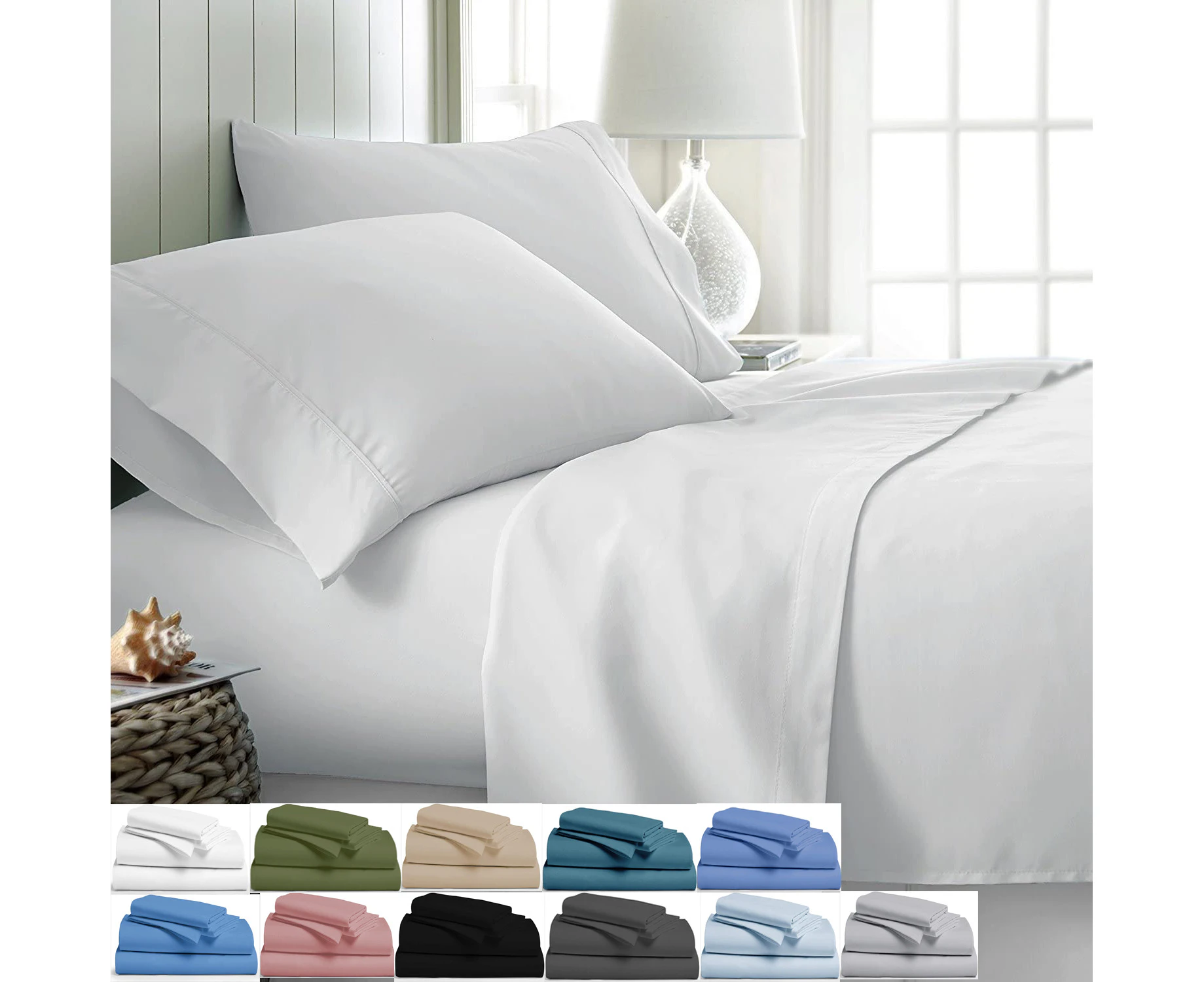 Ultra Soft Microfiber Sheet Set 4 Piece Flat Fitted Sheet & Pillowcases All Size