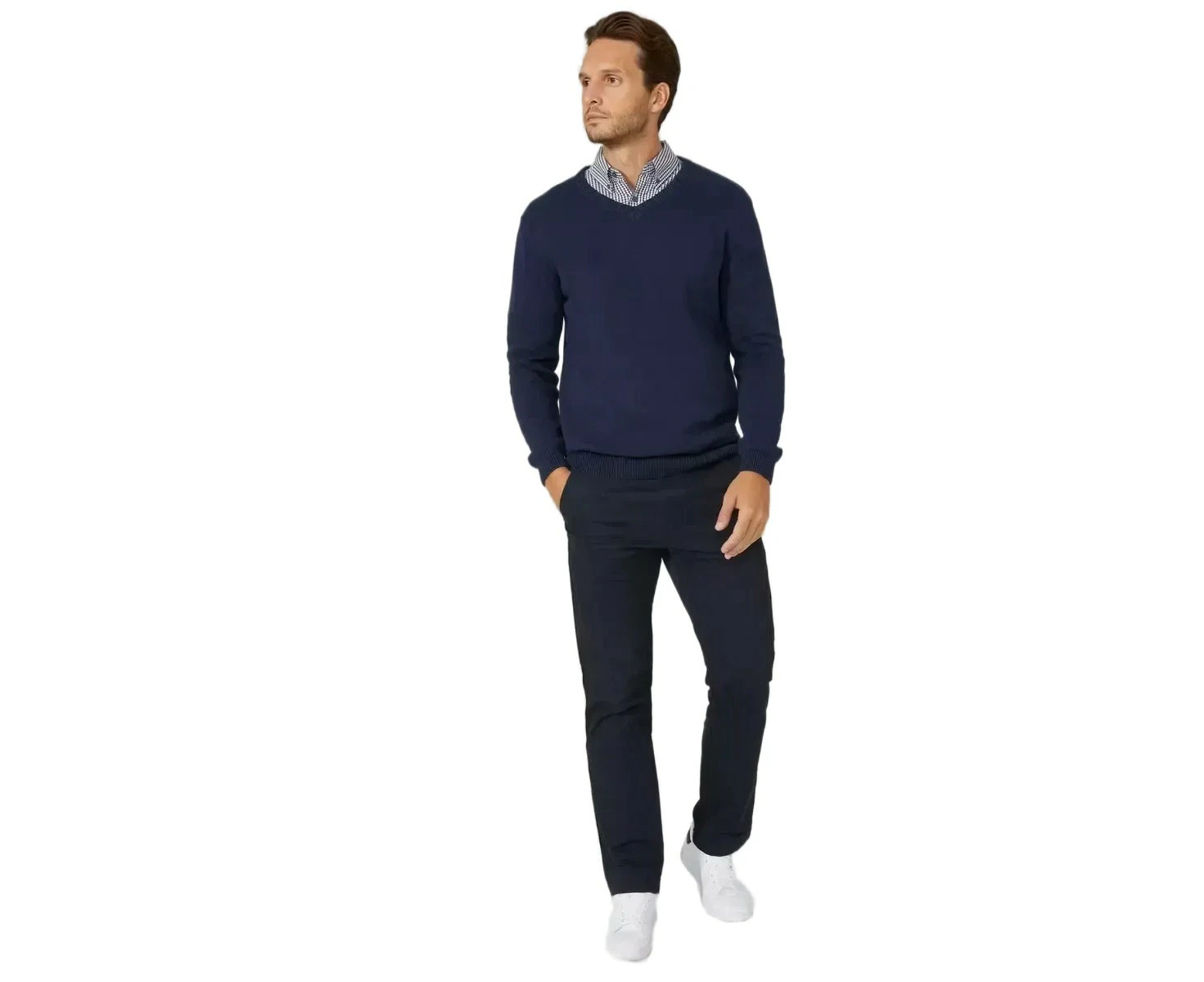 Maine Mens Premium Cotton V Neck Jumper (Navy) - DH1846