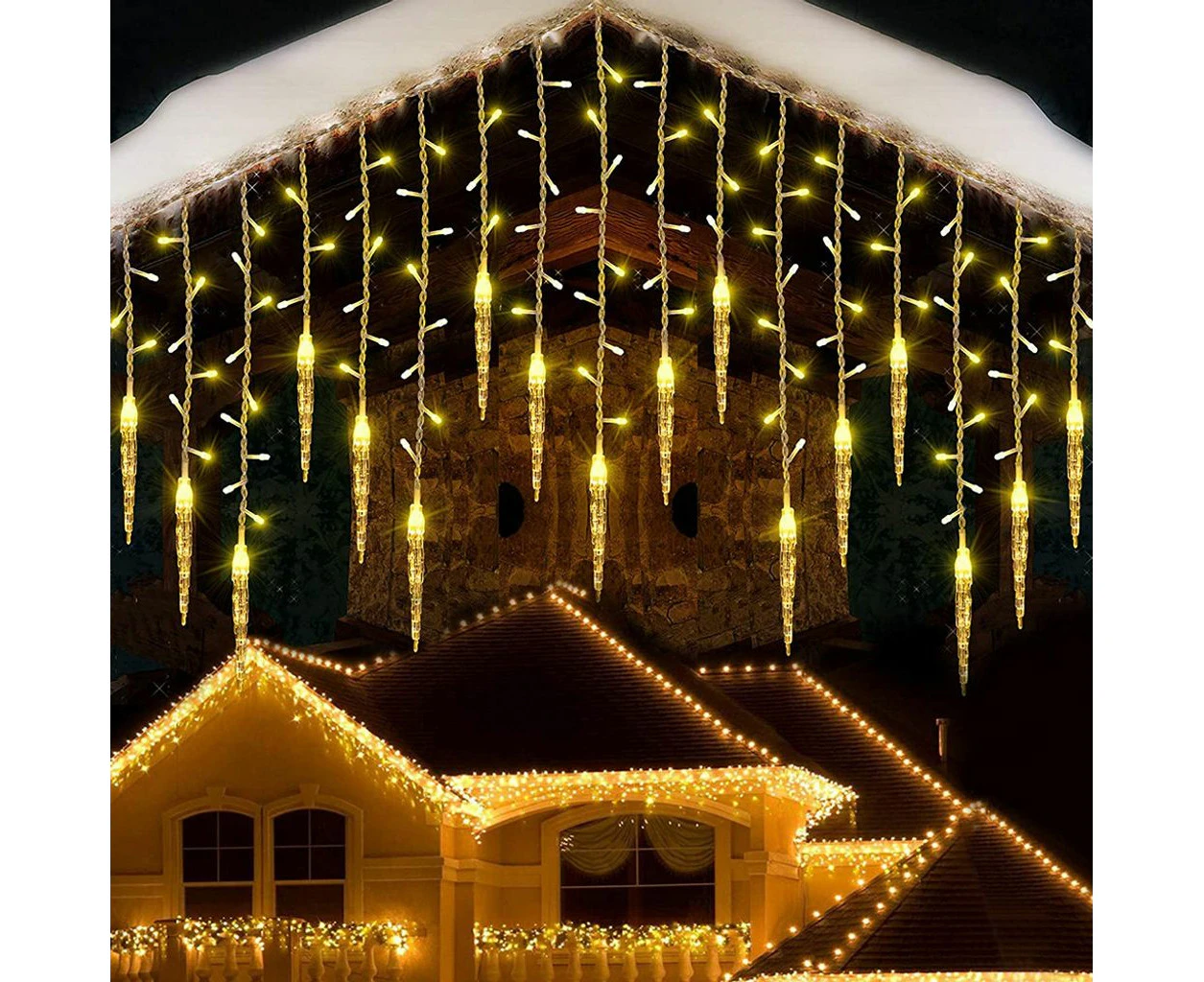 3.5m 96 LED icicle fairy lights 8 light modes light curtain indoor outdoor Christmas decoration, warm white