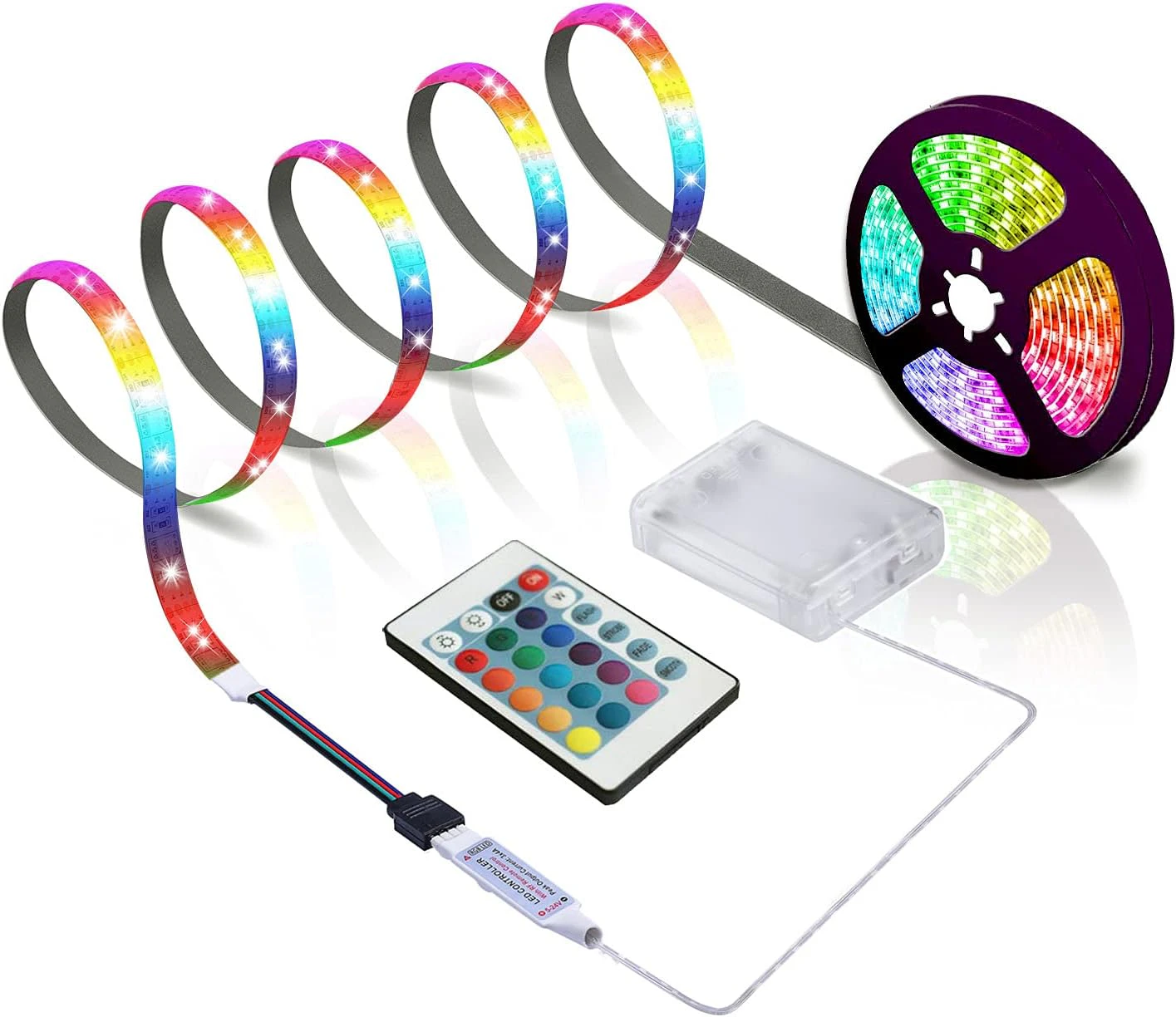 LED Strip Lights with 24 Keys Remote Control, 2m Battery Powered Light Strips for Party and DIY Decoration