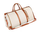 Folding Travel Bag with Crossbody Strap Large Capacity PU Leather Garment Bag - White