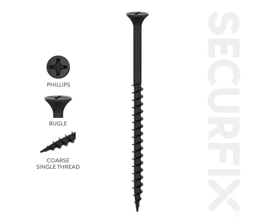 Securfix Collated Phillips Drywall Screws (Pack of 1000) (Black) - ST10655