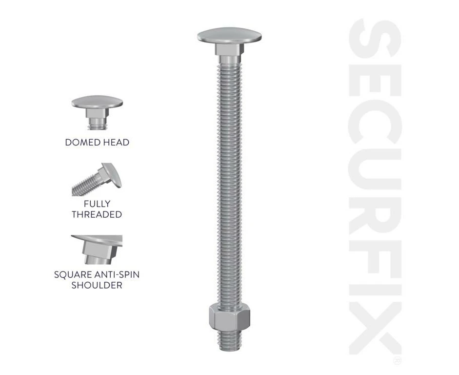 Securfix Zinc Plated Carriage Bolt (Pack of 200) (Silver) - ST10653