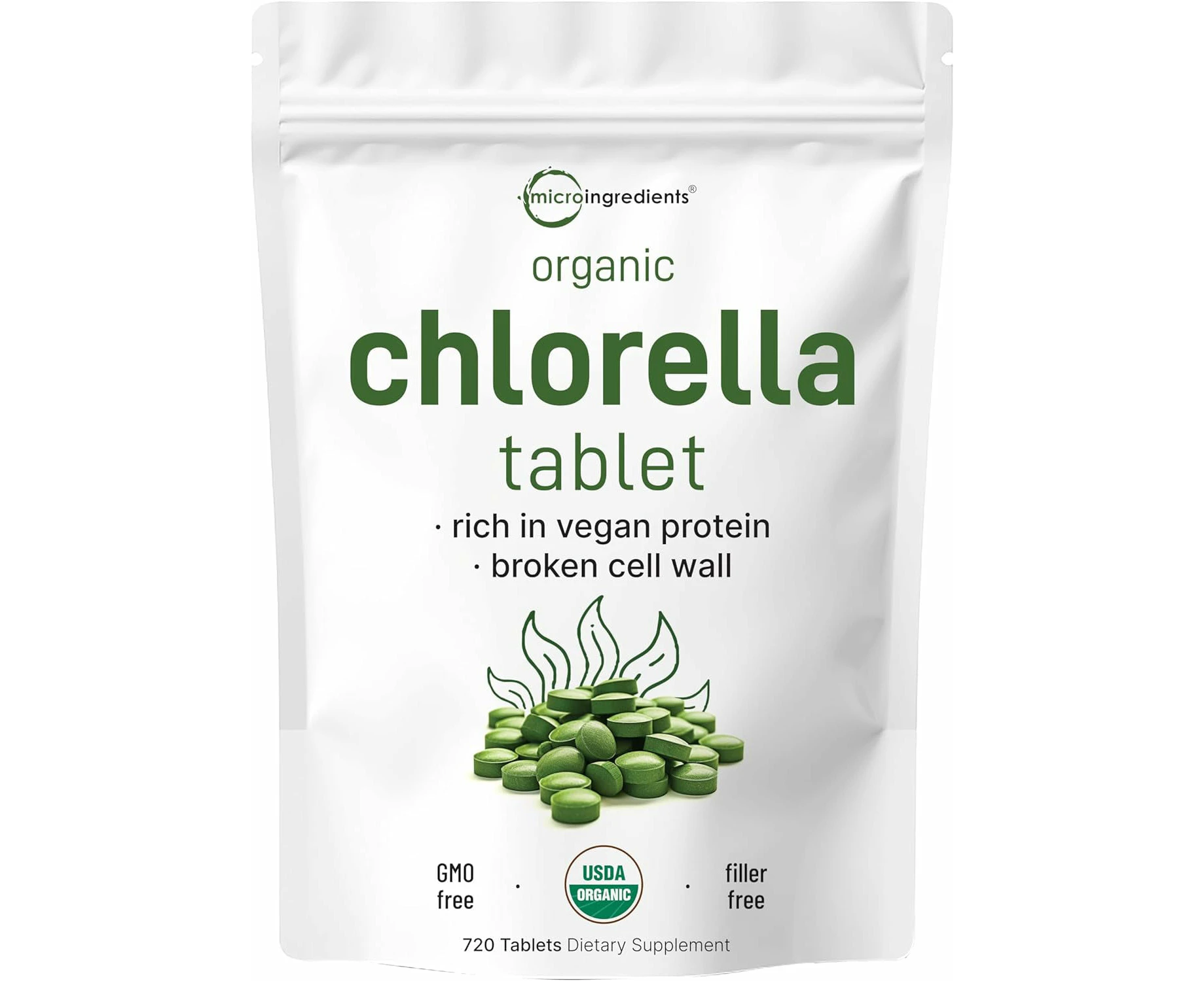 Organic Chlorella Supplement, 3000mg Per Serving, 720 Tablets (4 Months Supply), Rich in Minerals, Immune Vitamins, Chlorophyll, A - for Wellness