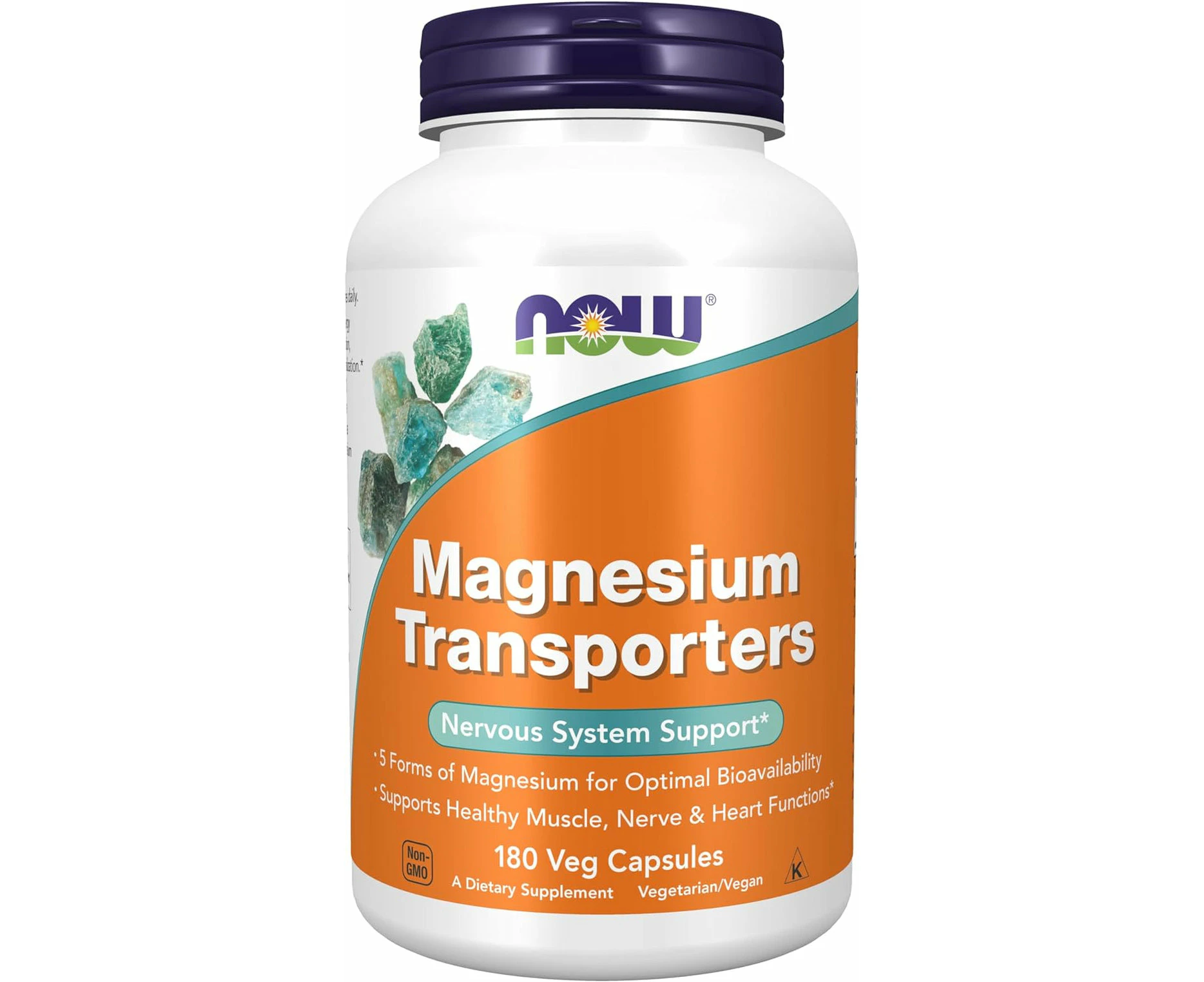 NOW Supplements, Magnesium Transporters with 5 Forms of Magnesium for Optimal Bioavailability, 180 Veg Capsules