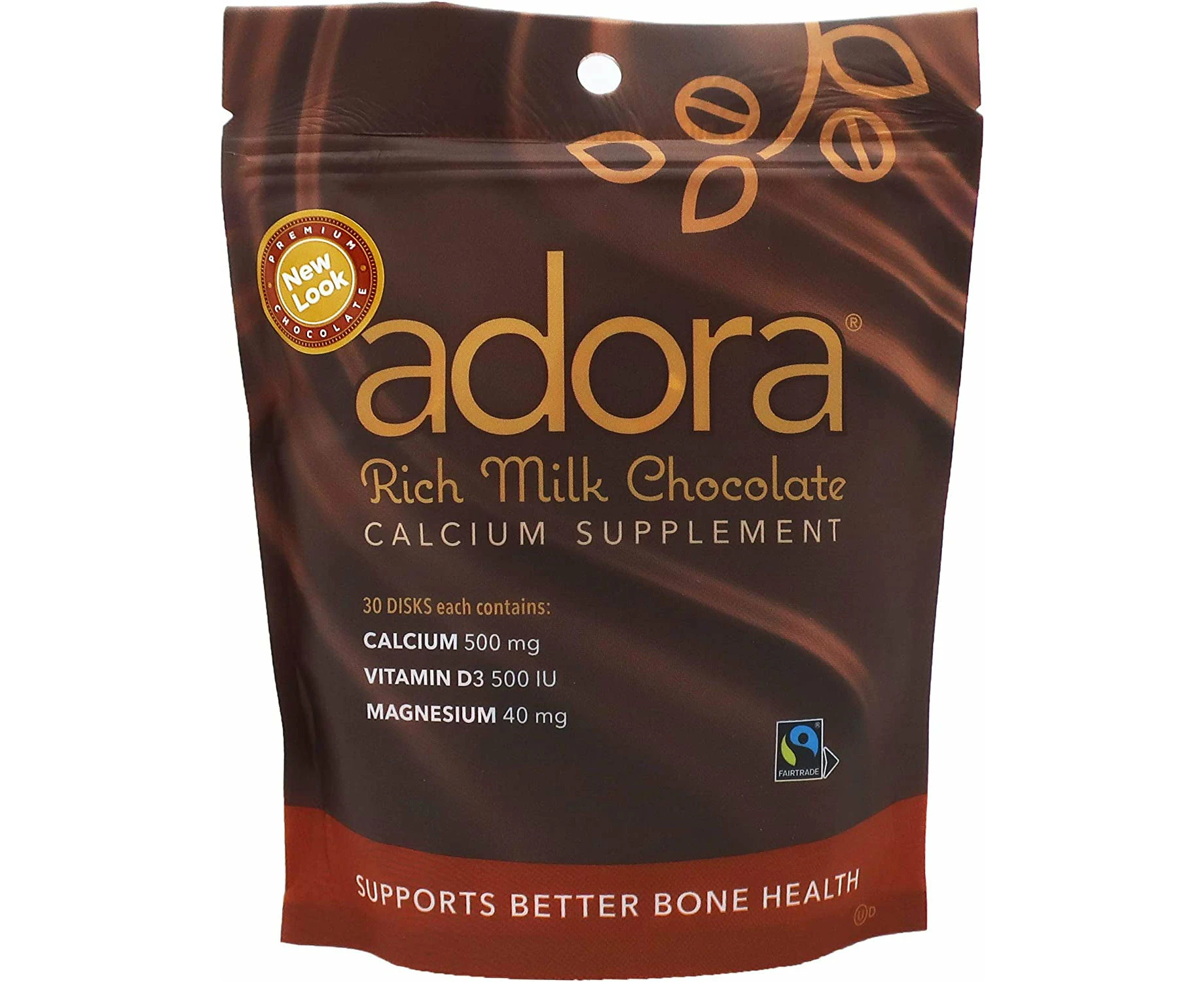 Adora Calcium Supplement Disk 500mg, Organic Milk Chocolate, 30 Count