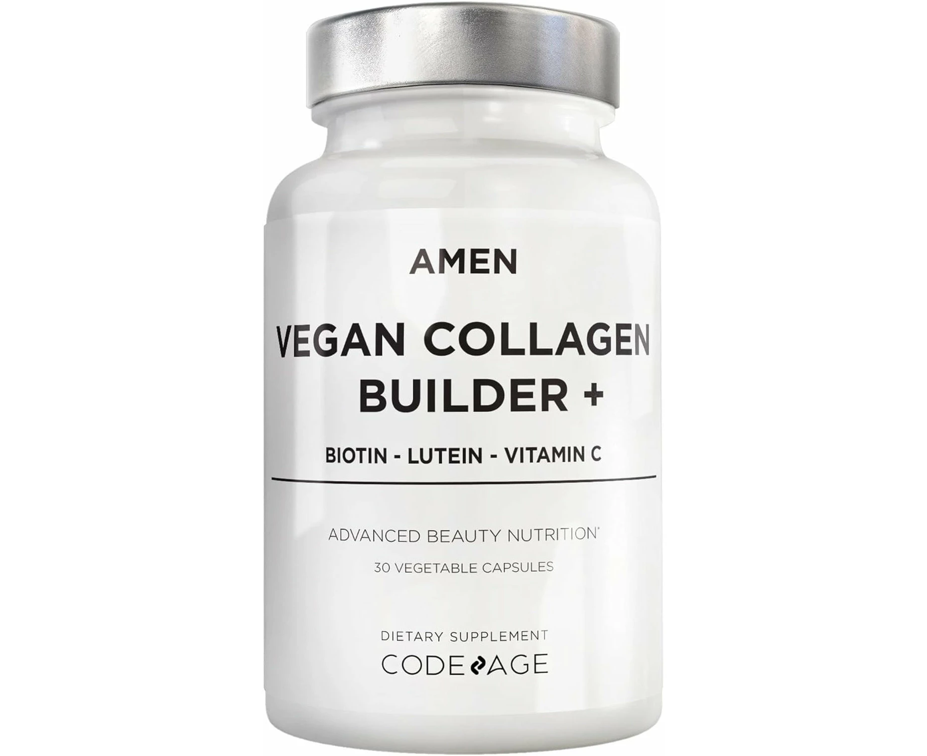 Amen Plant-Based Vegan Collagen Builder Supplement - Organic Whole Foods, Lutein, Vitamin C, Biotin, Lysine, Proline Collagen Boos - for Wellness