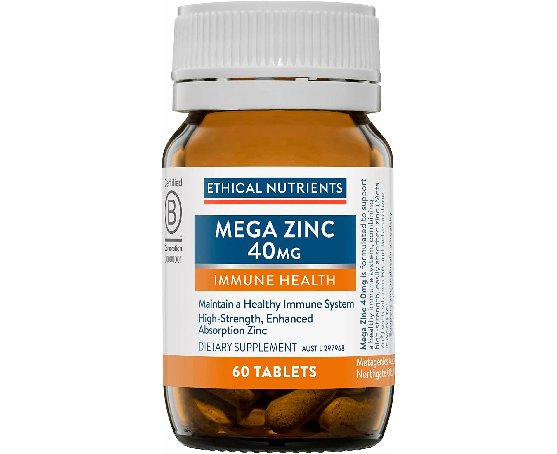 Ethical Nutrients Mega Zinc 40mg - Supports General Immunity, High Strength - 60 Tablets