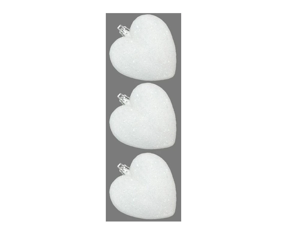 Davies Products Glitter Hearts Bauble (Pack of 3) (White) - ST9604