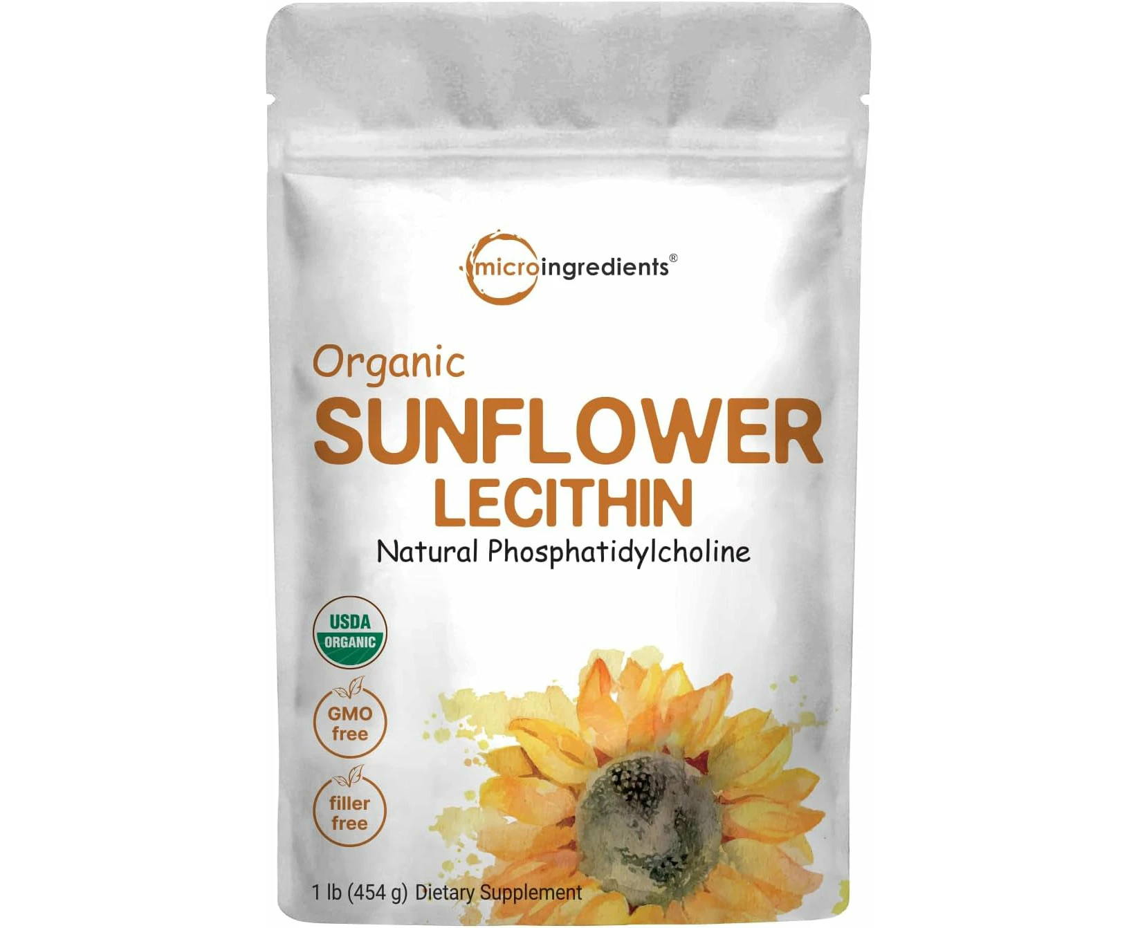 US Grown Organic Sunflower Lecithin Powder, 1 Pound (454g), Sustainable Farmed, Cold Pressed, No Soy, No GMOs and Vegan Friendly