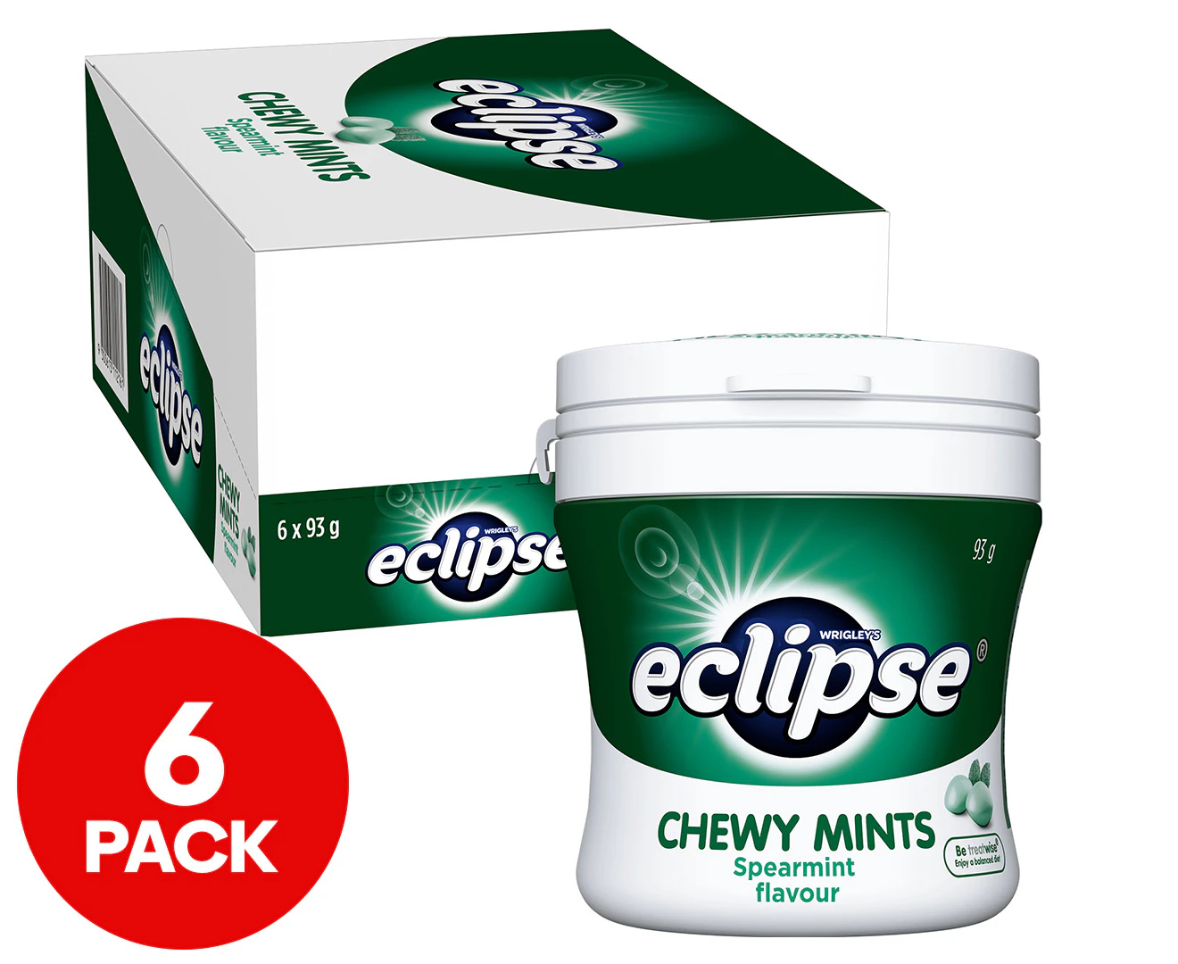 6 x Eclipse Chewy Mints Bottle Spearmint 93g