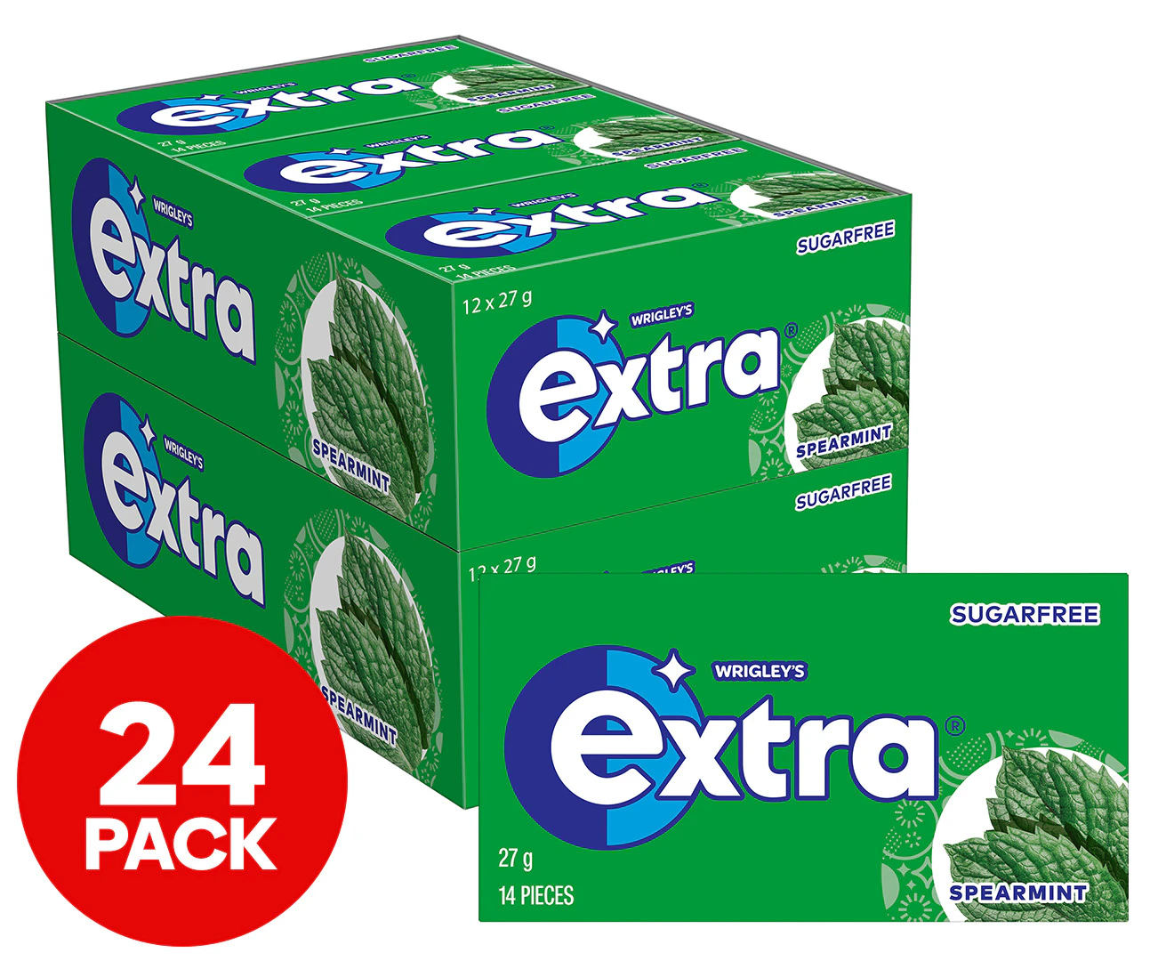 24 x Wrigley's Extra Sugar-Free Chewing Gum Spearmint