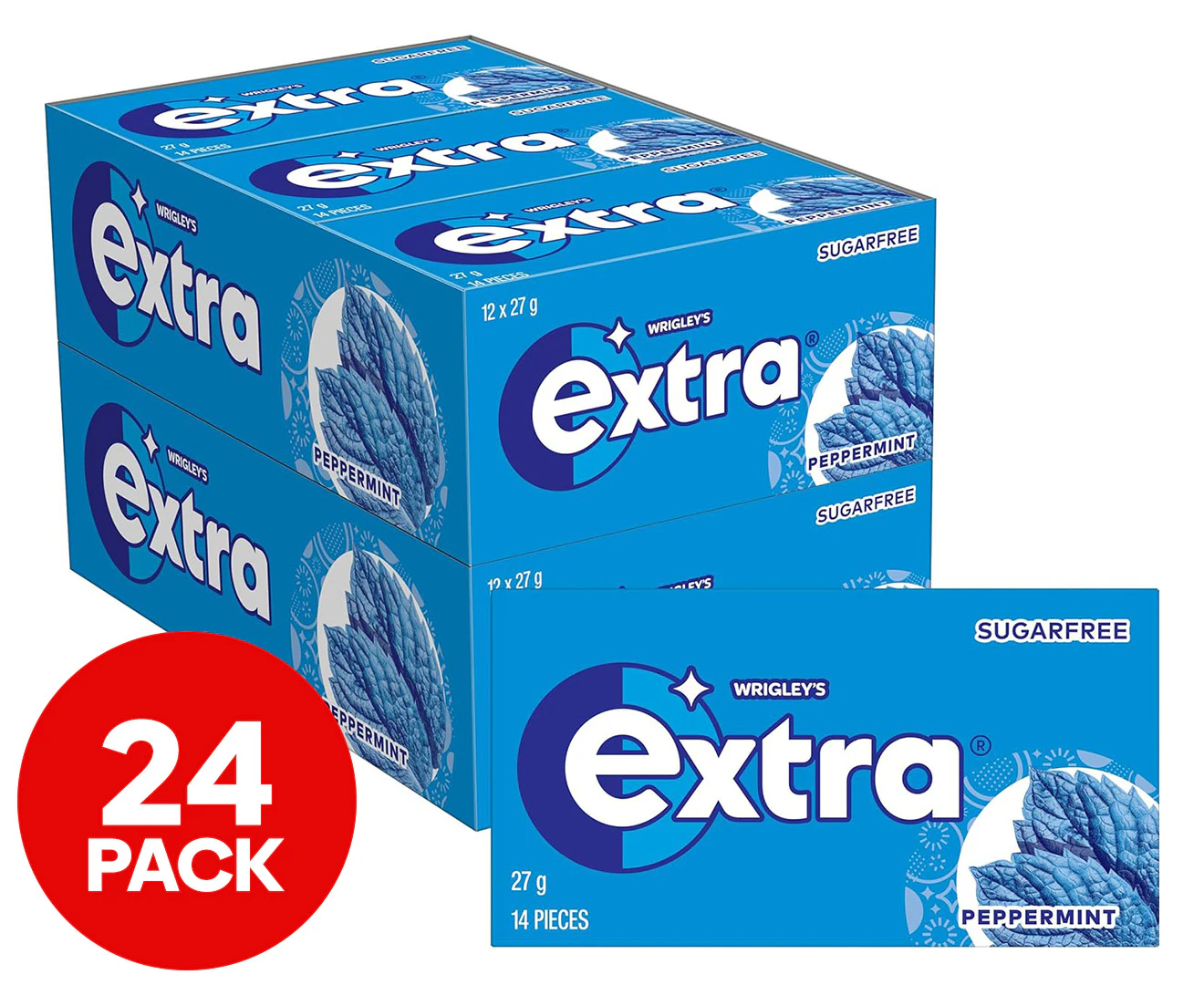 24 x Wrigley's Extra Chewing Gum Peppermint 14-Pieces