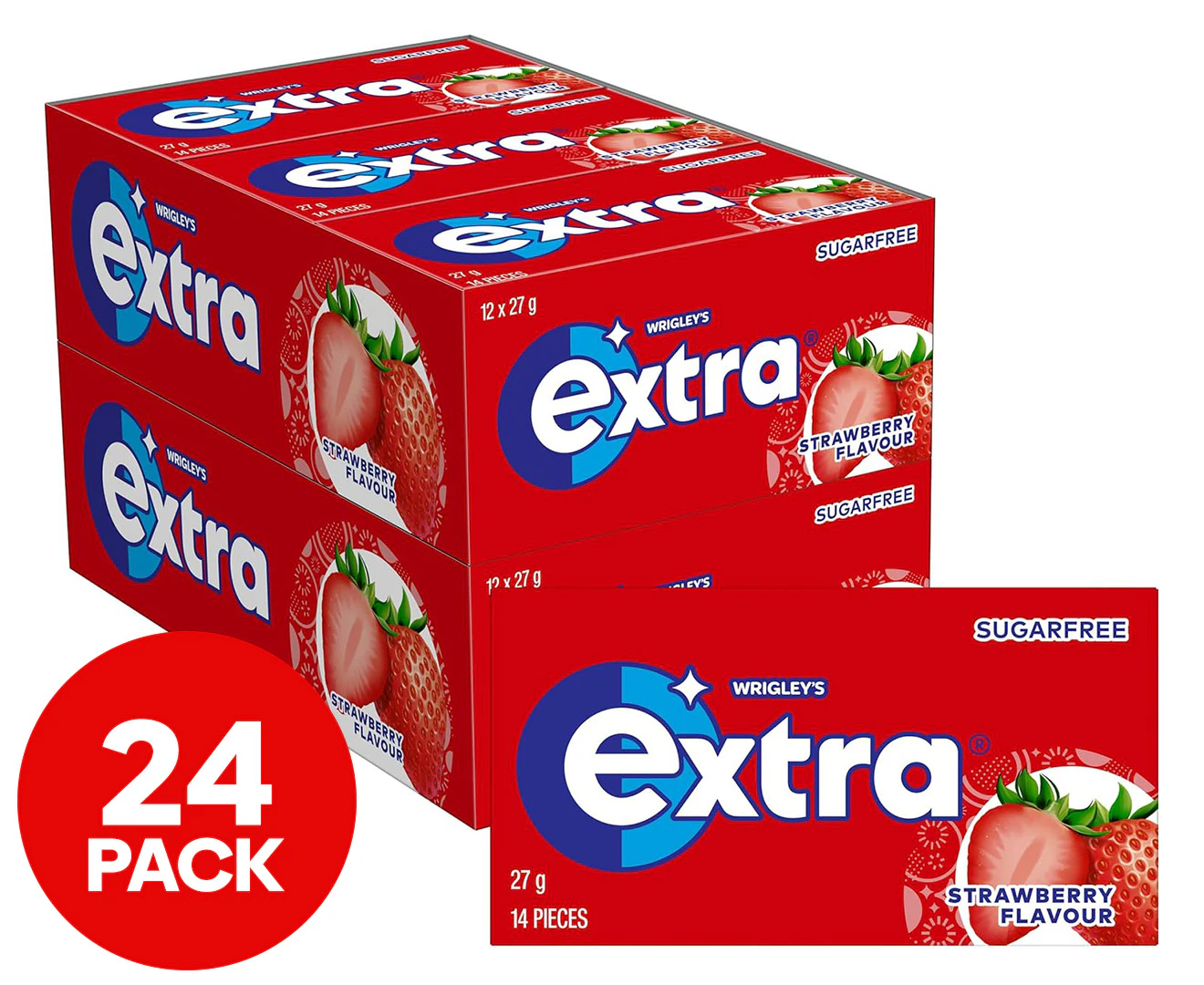 24 x Wrigley's Extra Chewing Gum Strawberry 14-Pieces