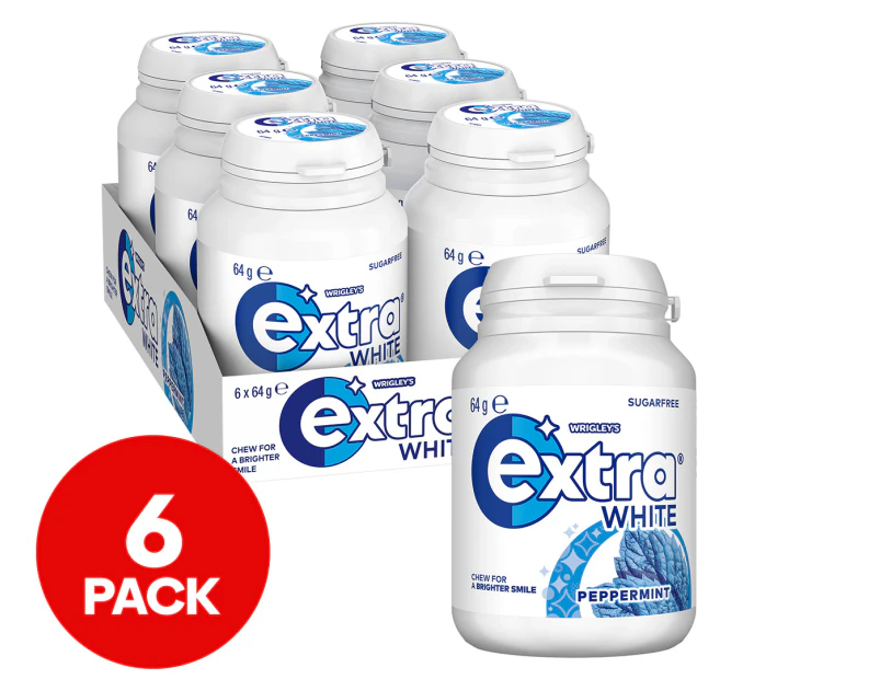 6 x Extra White Sugarfree Gum Peppermint 64g