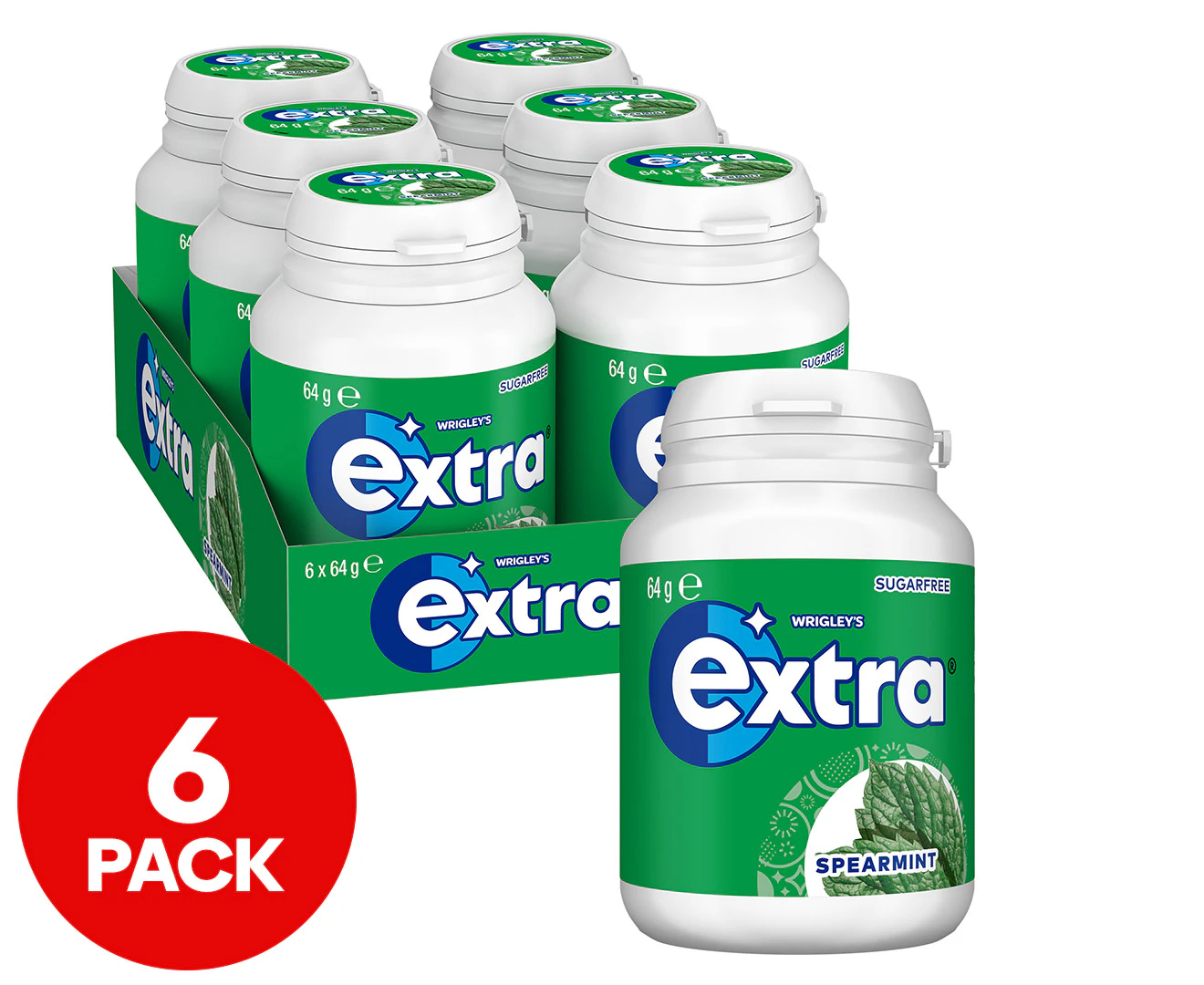 6 x Extra Sugarfree Gum Spearmint 64g