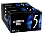 10 x Wrigley's 5 Sugarfree Chewing Gum Blueberry Rush 32g