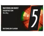 10 x Wrigley's 5 Sugarfree Chewing Gum Watermelon Burst 32g