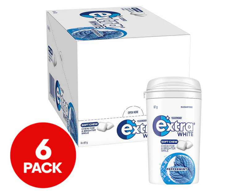 6 x Extra White Soft Chew Sugarfree Gum Peppermint 67g