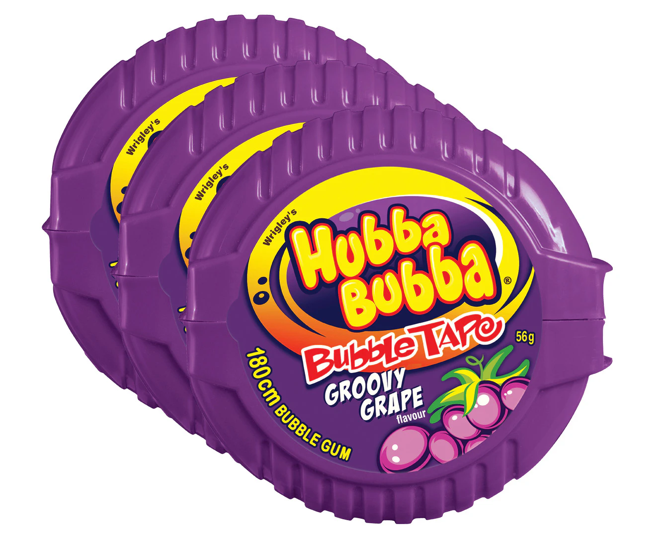 3 x Wrigley's Hubba Bubba Bubble Gum Tape Groovy Grape 56g