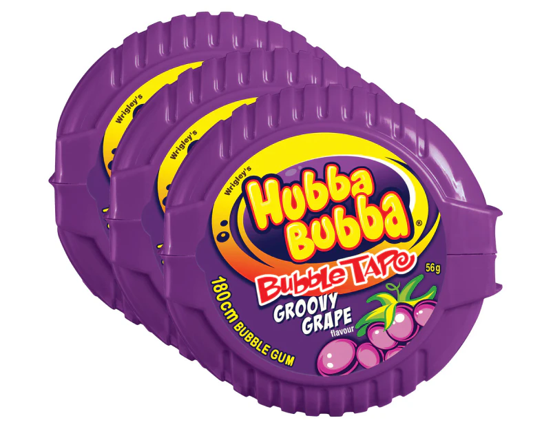 3 x Wrigley's Hubba Bubba Bubble Gum Tape Groovy Grape 56g