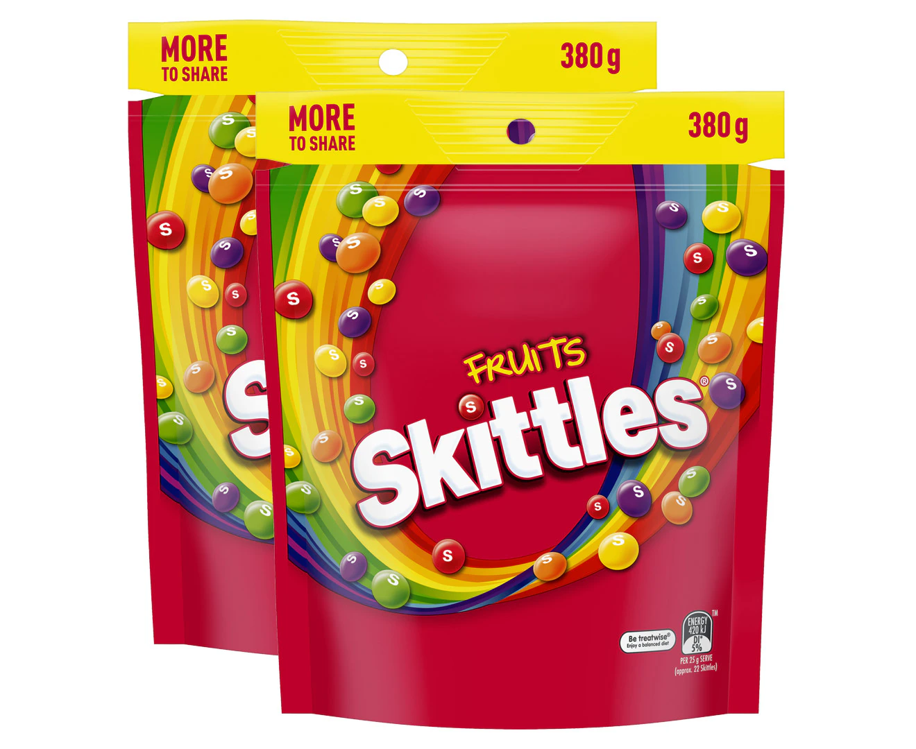 2 x Skittles Fruits Chewy Lollies Bag 380g