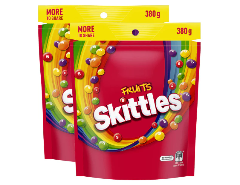 2 x Skittles Fruits Chewy Lollies Bag 380g