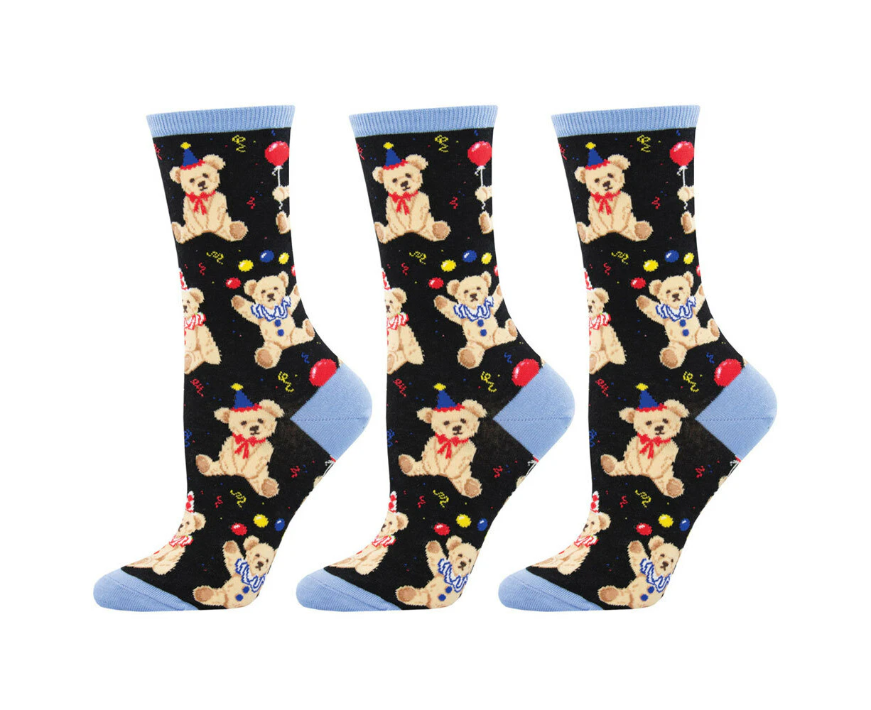 3x Socksmith Ladies Novelty Fashionable Trendy Socks Party Bear Black One Size