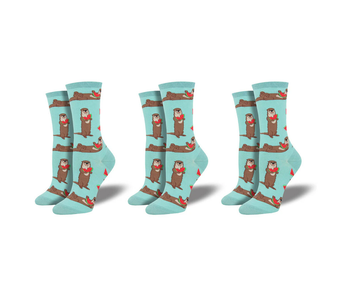 3x Socksmith Ladies Novelty Fashionable Socks Ottermelon Sky Blue One Size