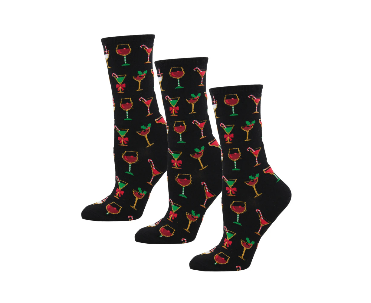 3x Socksmith Ladies Novelty Fashion Trendy Socks Christmas Cocktails One Size