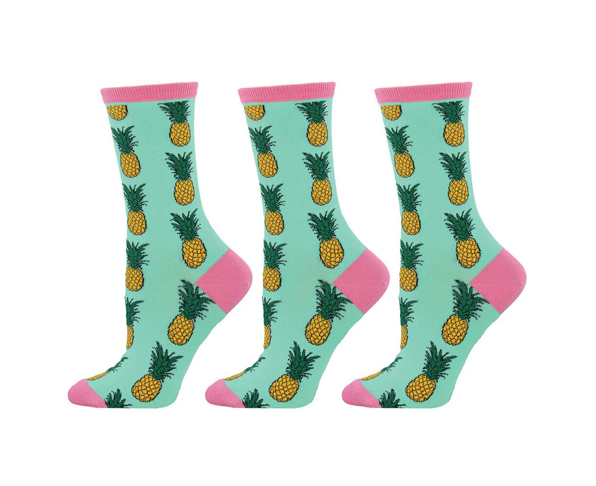 3x Socksmith Ladies Novelty Fashion Trendy Socks Pineapple Winter Green One Size