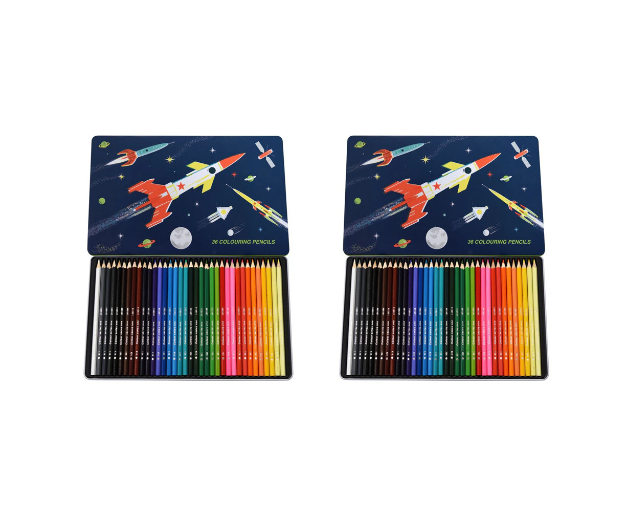 2x 36pc Rex London Colouring Pencils School Drawing Stationery 3y+ Space Age