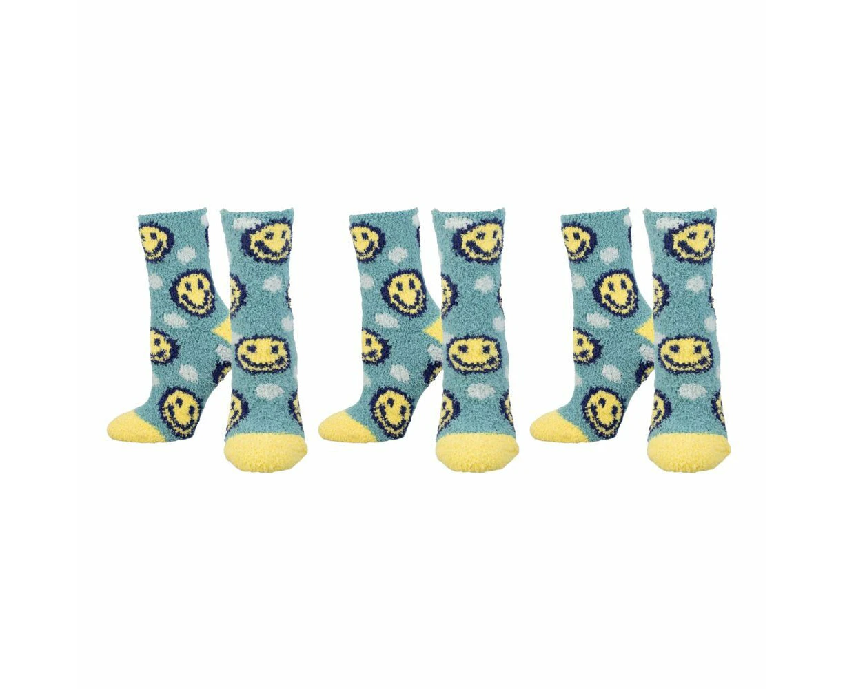 3x Socksmith Warm & Cozy Ladies Novelty Fashion Trendy Socks Happy Face One Size